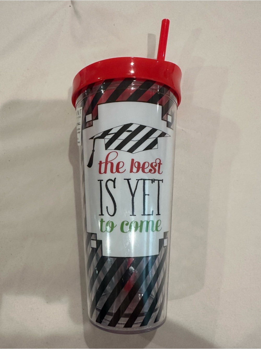 Graduation Tumbler Cup with Red Lid and Straw - The Best Is Yet To Come
